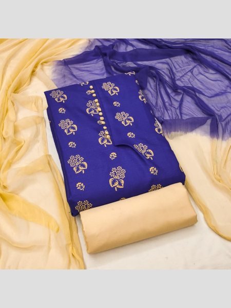 Exclusive Blue Color Cotton Slub Print Dress Material Collection  Color Set Matching Dress Material Wholesale