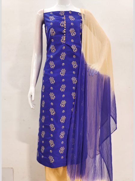 Exclusive Blue Color Cotton Slub Print Dress Material Collection  Color Set Matching Dress Material Wholesale