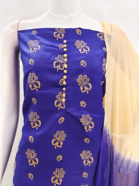 Exclusive Blue Color Cotton Slub Print Dress Material Collection  Color Set Matching Dress Material Wholesale