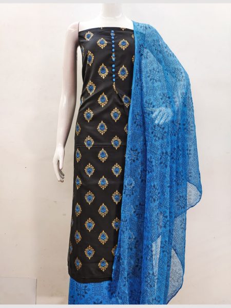 Exclusive Blue Color Cotton Slub Print Dress Material Collection  Color Set Matching Dress Material Wholesale