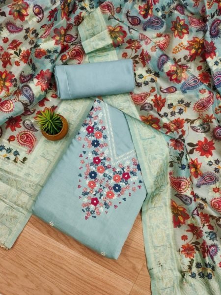 Exclusive Blue Color Roman Silk Dress Material Collection  