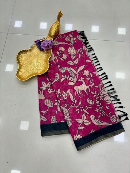 Exclusive Chanderi Saree With Kalamkari Print  Cotton Sarees Wholesale