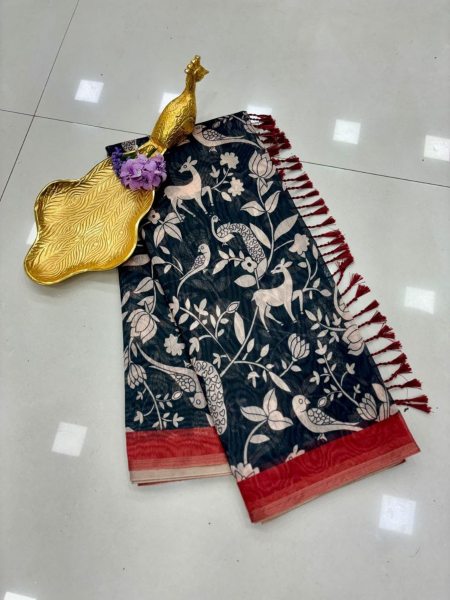 Exclusive Chanderi Saree With Kalamkari Print  Cotton Sarees Wholesale