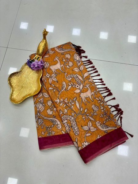 Exclusive Chanderi Saree With Kalamkari Print  Cotton Sarees Wholesale