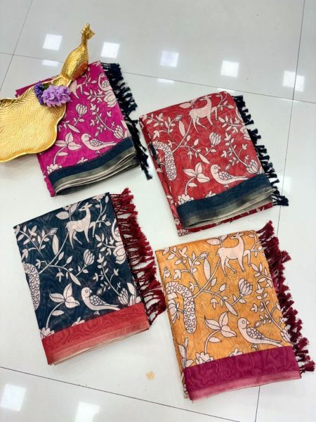 Exclusive Chanderi Saree With Kalamkari Print  Cotton Sarees Wholesale