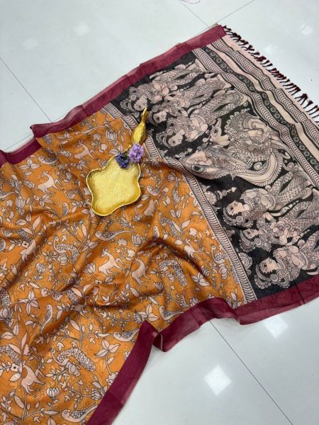 Exclusive Chanderi Saree With Kalamkari Print  Cotton Sarees Wholesale