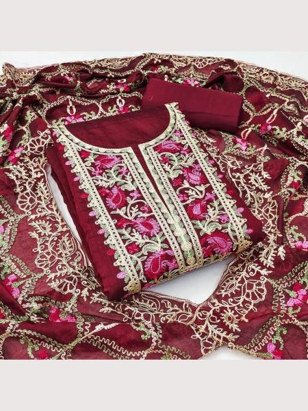 Exclusive Chanderi Work Women Dress Materials Color Set Matching Dress Material Wholesale