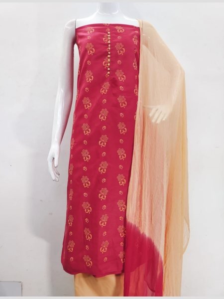 Exclusive Red Color Cotton Slub Print Dress Material Collection  Color Set Matching Dress Material Wholesale