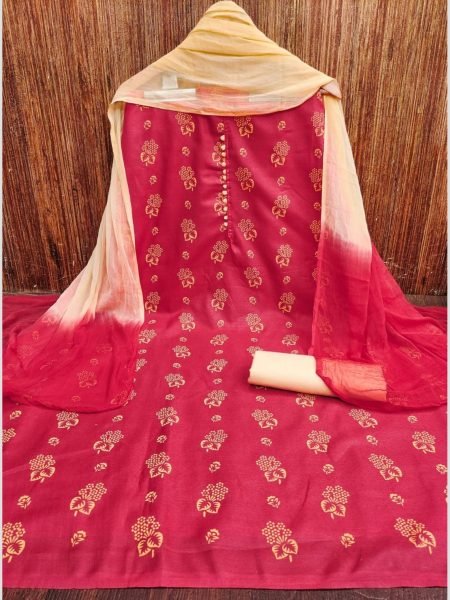 Exclusive Red Color Cotton Slub Print Dress Material Collection  Color Set Matching Dress Material Wholesale
