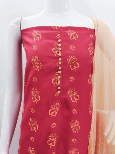 Exclusive Red Color Cotton Slub Print Dress Material Collection  Color Set Matching Dress Material Wholesale