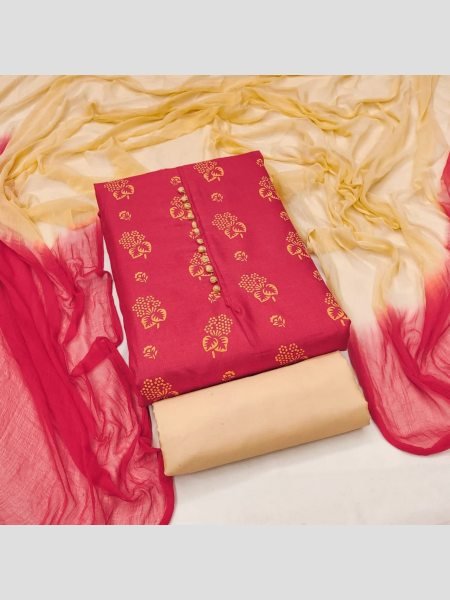 Exclusive Red Color Cotton Slub Print Dress Material Collection  Color Set Matching Dress Material Wholesale
