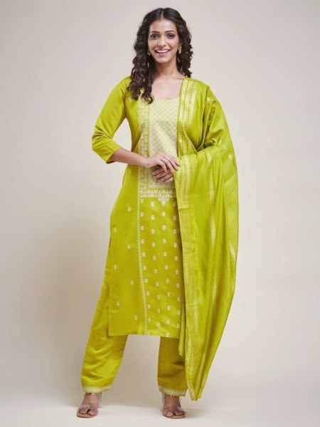 Exclusive Designer Yellow Color Kurta Suit Set in Viscose Chanderi Kurtis