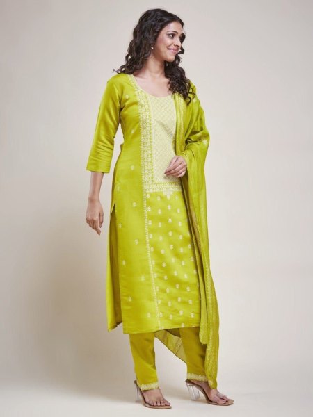 Exclusive Designer Yellow Color Kurta Suit Set in Viscose Chanderi Printed Kurtis