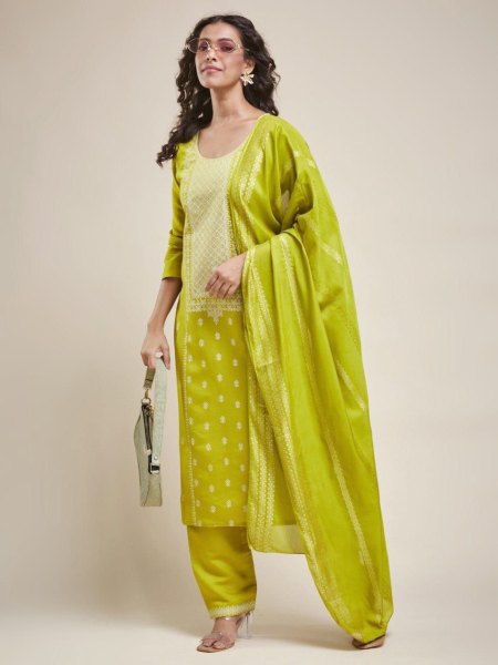 Exclusive Designer Yellow Color Kurta Suit Set in Viscose Chanderi Printed Kurtis