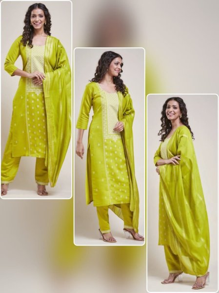 Exclusive Designer Yellow Color Kurta Suit Set in Viscose Chanderi Printed Kurtis