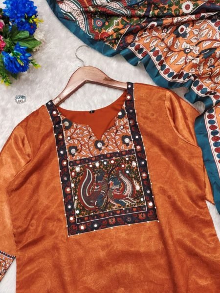 Exclusive Digital Print Chinon Silk Kurta Pant with Dupatta Real Mirror Handwork Ready To Wear Collection