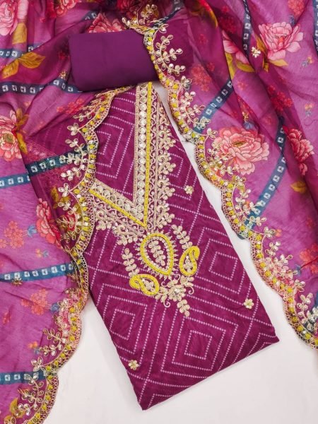 Exclusive Digital Printed Chanderi Dress Material for Ladies with Kodding Neck and Dupatta Set Top Designer Fabric Suppliers in Surat Color Set Matching Dress Material Wholesale