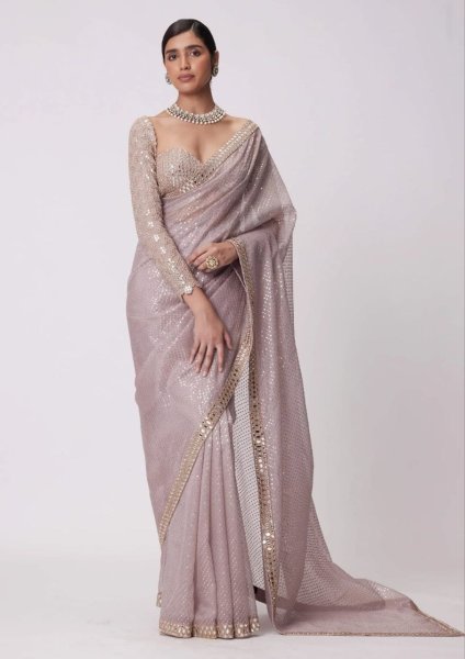 Exclusive Faux Georgette Mirror Work Saree for Weddings   Parties Bollywood Fancy Sarees Wholesale