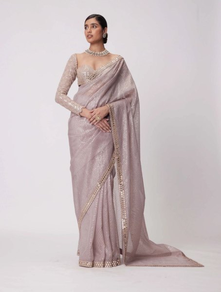 Exclusive Faux Georgette Mirror Work Saree for Weddings   Parties Bollywood Fancy Sarees Wholesale