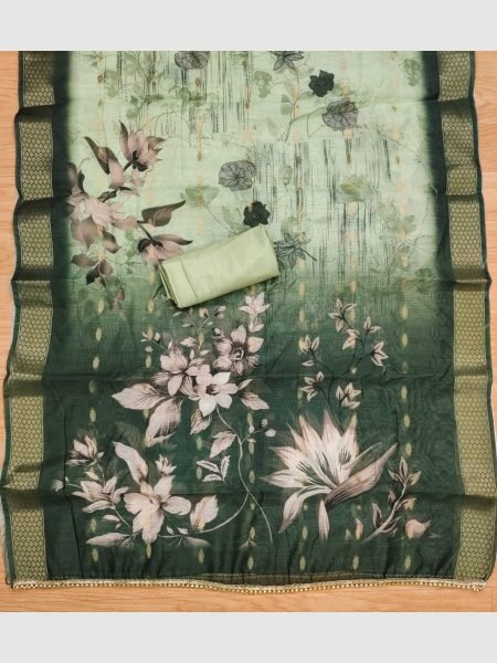 Exclusive Green Color chanderi cotton Dress Material Collection  With Digital Print Dupatta  Color Set Matching Dress Material Wholesale