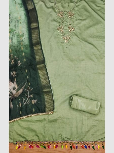 Exclusive Green Color chanderi cotton Dress Material Collection  With Digital Print Dupatta  Color Set Matching Dress Material Wholesale