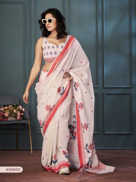 Exclusive Handloom Linen Saree with Beautiful Weaving For Woman Linen Sarees Wholesale