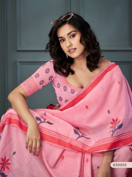 Exclusive Handloom Linen Saree with Beautiful Weaving For Woman Linen Sarees Wholesale