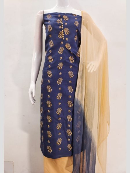 Exclusive Indigo Color Cotton Slub Print Dress Material Collection  Color Set Matching Dress Material Wholesale