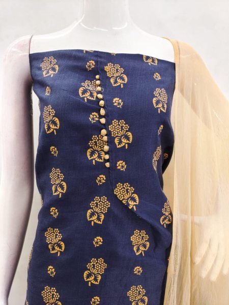 Exclusive Indigo Color Cotton Slub Print Dress Material Collection  Color Set Matching Dress Material Wholesale