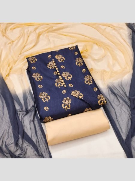 Exclusive Indigo Color Cotton Slub Print Dress Material Collection  Color Set Matching Dress Material Wholesale