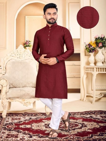  Exclusive Jacquard Silk Mens Kurta Pajama With Buti Work Kurta Pajama Wholesale