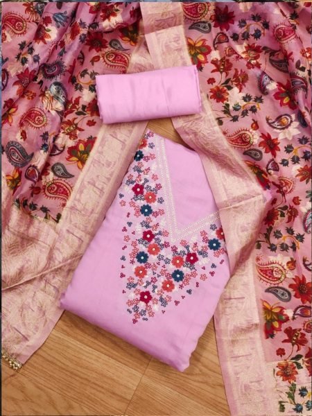 Exclusive Lavender Color Roman Silk Dress Material Collection  