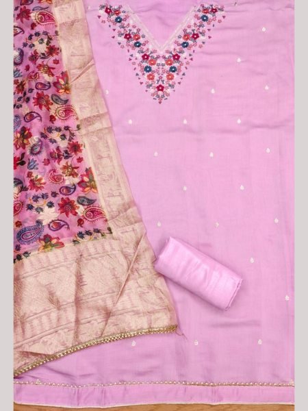 Exclusive Lavender Color Roman Silk Dress Material Collection   Color Set Matching Dress Material Wholesale