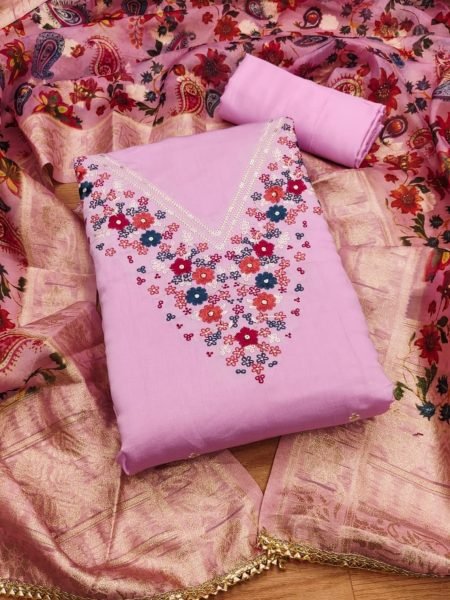 Exclusive Lavender Color Roman Silk Dress Material Collection   Color Set Matching Dress Material Wholesale