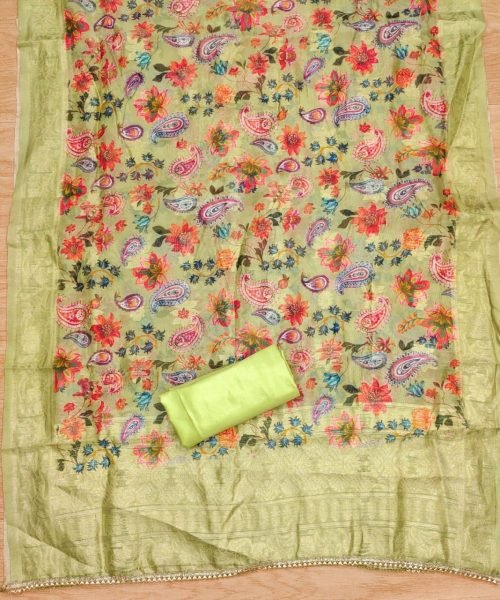 Exclusive Light Green Color Roman Silk and Digital Printed Dress Material  Color Set Matching Dress Material Wholesale