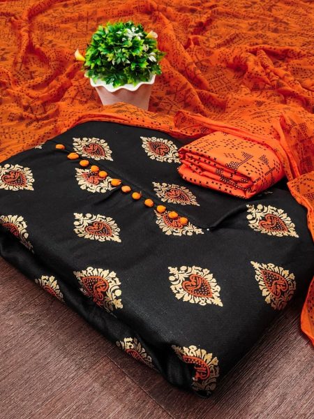 Exclusive Orange Color Cotton Slub Print Dress Material Collection  Dress Material 