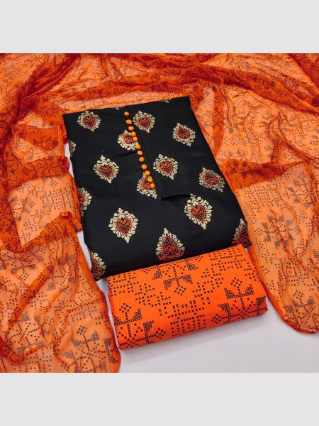 Exclusive Orange Color Cotton Slub Print Dress Material Collection  Color Set Matching Dress Material Wholesale