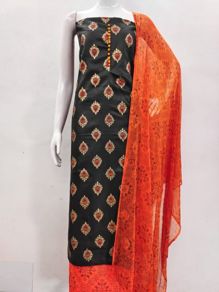 Exclusive Orange Color Cotton Slub Print Dress Material Collection  Color Set Matching Dress Material Wholesale