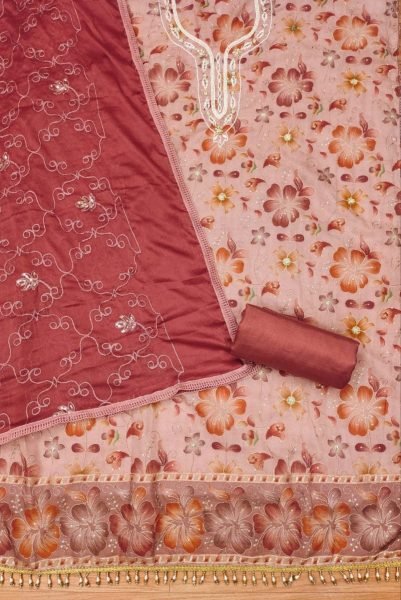 Exclusive Organza Dress Material With Hand Work For Women Color Set Matching Dress Material Wholesale