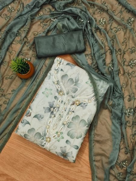 Exclusive Organza Dress Material With Hand Work For Women Color Set Matching Dress Material Wholesale