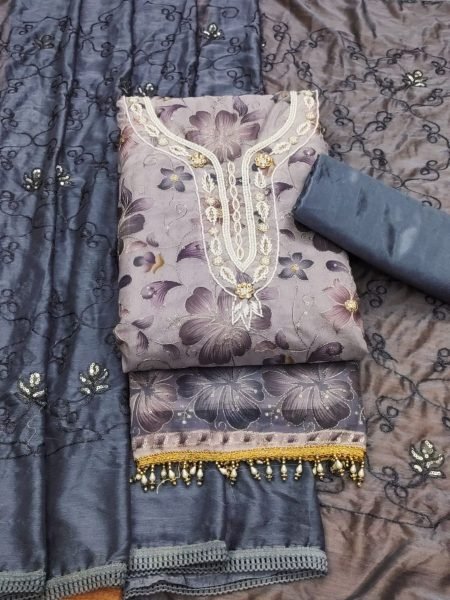 Exclusive Organza Dress Material With Hand Work For Women Color Set Matching Dress Material Wholesale