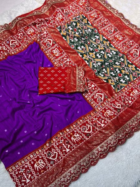 Exclusive Patola Silk Saree With Sequence Lace Border Patola Silk Sarees Wholesale