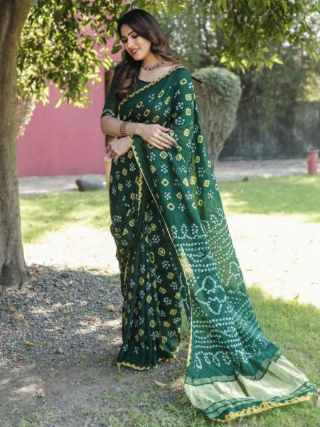 Exclusive Pure Bandhej silk saree  with Zari Weaving  Bandhej Sarees Wholesale