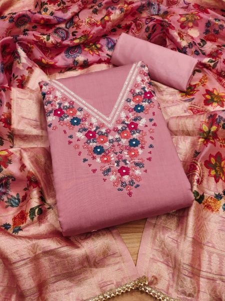 Exclusive Pink Color Roman Silk Dress Material Collection   Color Set Matching Dress Material Wholesale