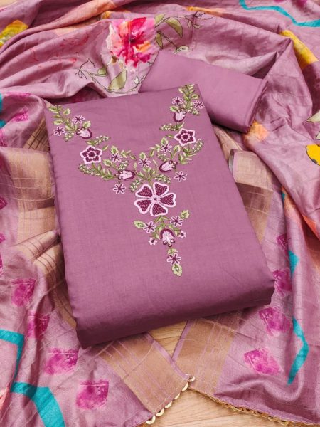 Exclusive Roman Silk Dress Material With Beautiful Work For Women Punjabi Dress Materials Wholesale