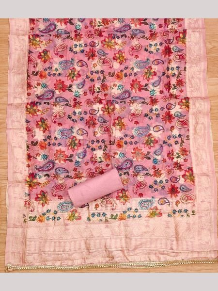 Exclusive Pink Color Roman Silk Dress Material Collection   Color Set Matching Dress Material Wholesale