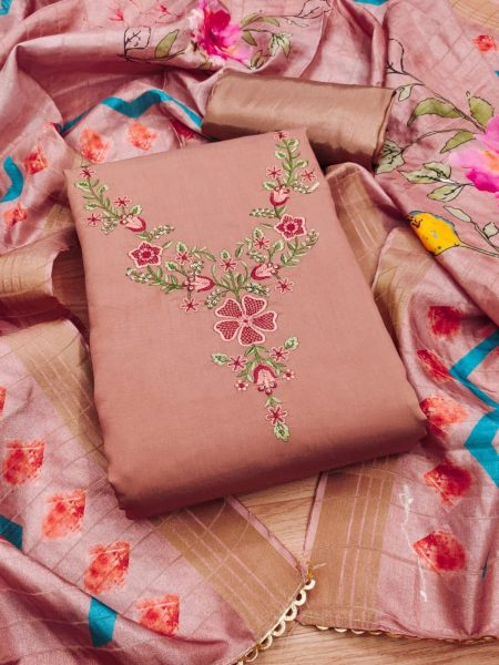 Exclusive Roman Silk Dress Material With Beautiful Work For Women Punjabi Dress Materials Wholesale