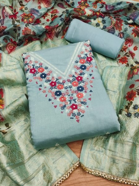 Exclusive Sea Green  Color Roman Silk and Digital Printed Dress Material 