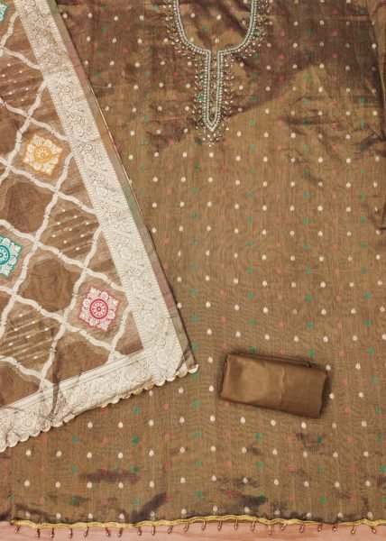 Exclusive Green Color Tabby Organza Dress Material Collection   Color Set Matching Dress Material Wholesale