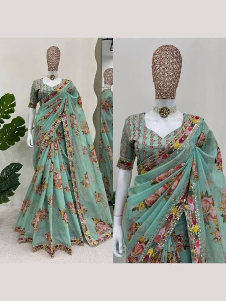 Exclusive  Tabby Silk Digital Printed Saree with thread and sequence Work Silk Sarees Wholesale